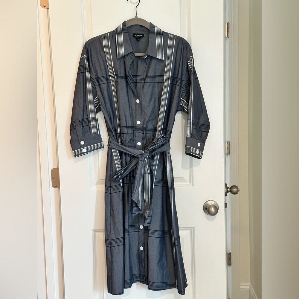 Worth New York Slate Blue Blouse Size Small 100% cotton EUC Ones